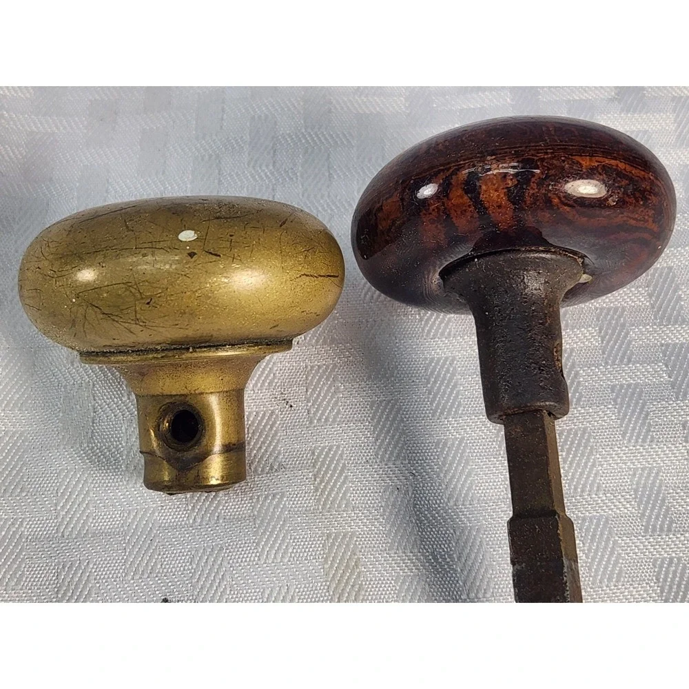 Lot of 2 Antique Vintage Porcelain Door Knobs And One Brass